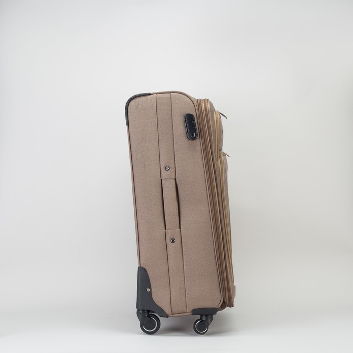 Чемодан большой с расширением 27", отдел на молнии, 2 наружных кармана, 4 колеса, кодовый замок, цвет бежевый