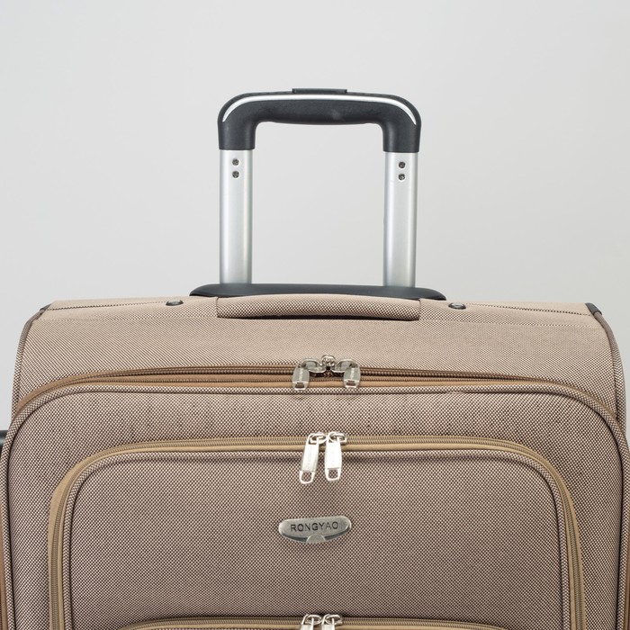 Чемодан большой с расширением 27", отдел на молнии, 2 наружных кармана, 4 колеса, кодовый замок, цвет бежевый