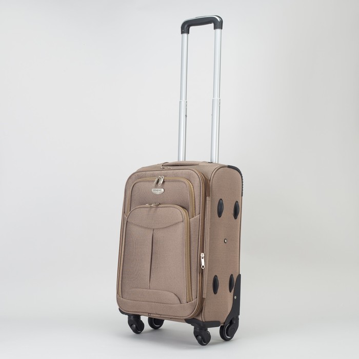 Чемодан малый с расширением 19", отдел на молнии, 2 наружных кармана, 4 колеса, кодовый замок, цвет бежевый