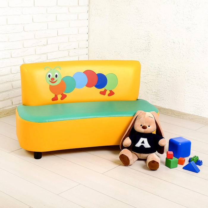 Диван мягкий "Пилот", зелёно-жёлтый, с гусеницей