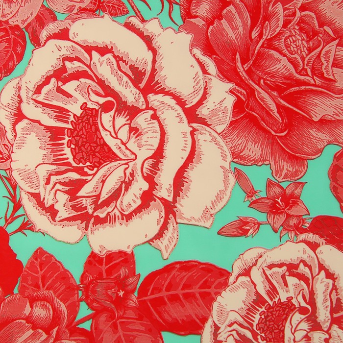 Пленка для цветов, "Розовый сад", красный на мятном, 0,7 х 8,5 м, 35 мкм