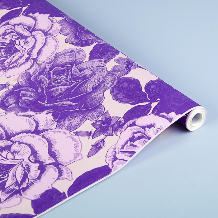 Бумага упаковочная белая, "Розовый сад", св.фиолет.-фиолет.-н.розовый, 0,7 х 9 м