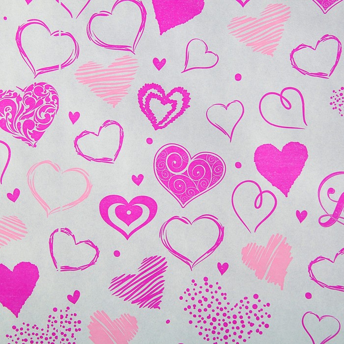 Бумага упаковочная белая "You & Me", малиновый-розовый, 0,7 х 9 м