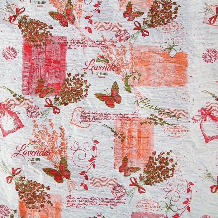 Бумага упаковочная белая, люкс, "Лаванда", красный-оранж-фисташка, 0,7 х 4,5 м