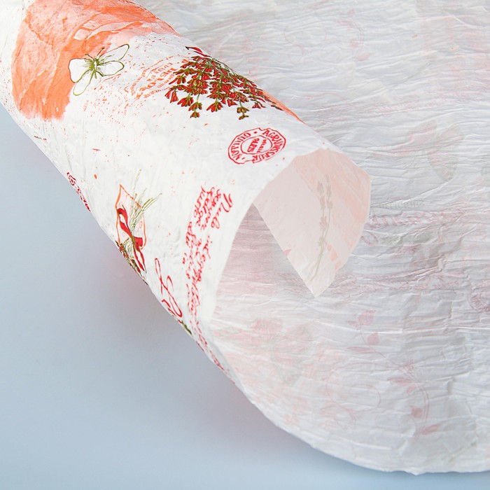 Бумага упаковочная белая, люкс, "Лаванда", красный-оранж-фисташка, 0,7 х 4,5 м