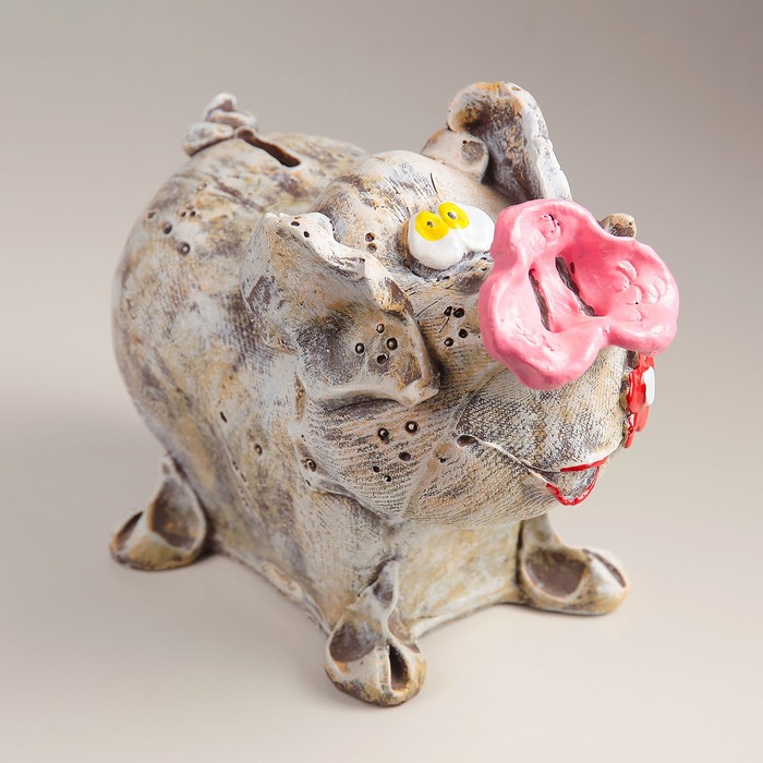 Копилка "Свинка с цветком на щеке" забавная 22х26см