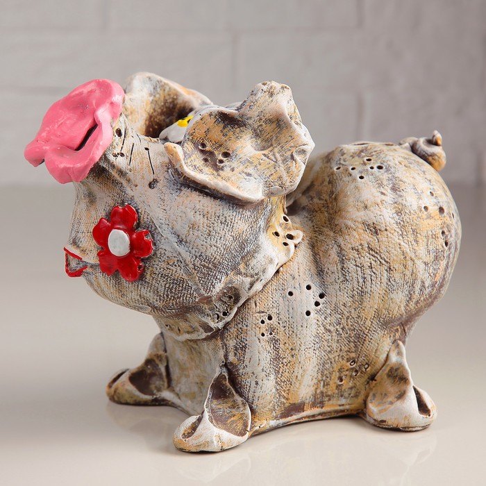 Копилка "Свинка с цветком на щеке" забавная 22х26см