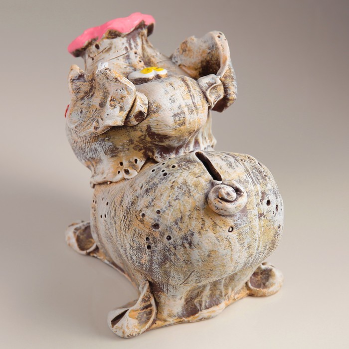 Копилка "Свинка с цветком на щеке" забавная 22х26см