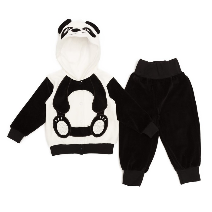 Костюм детский (кофточка,брюки) ПАНДА, рост 62 см, цвет чёрный/белый 518-269В-20/62_М