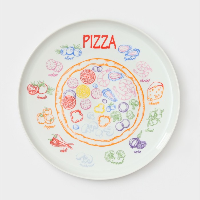 фото Набор блюд фарфоровый «пицца», 7 предметов: 1 шт d=30 см, 6 шт d=20 см, рисунок микс добрушский фарфоровый завод