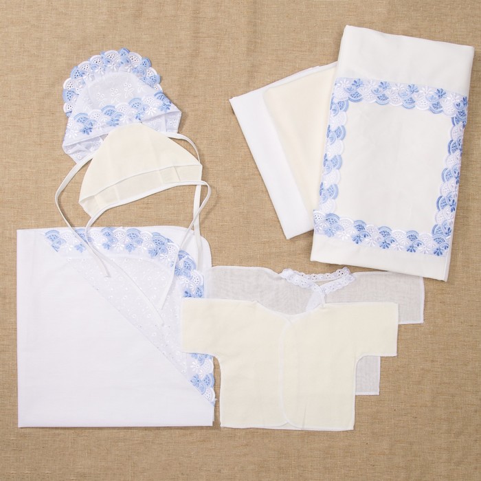 Комплект для новорожденного 8 предметов, рост 56 см, цвет белый/голубой К60_М