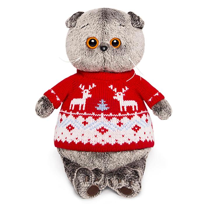 Мягкая игрушка "Басик" в свитере с оленями, 25 см