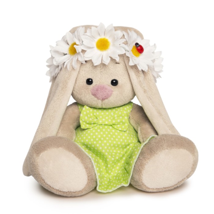 Мягкая игрушка "Зайка Ми" в зелёном сарафанчике и в венке из ромашек, 15 см