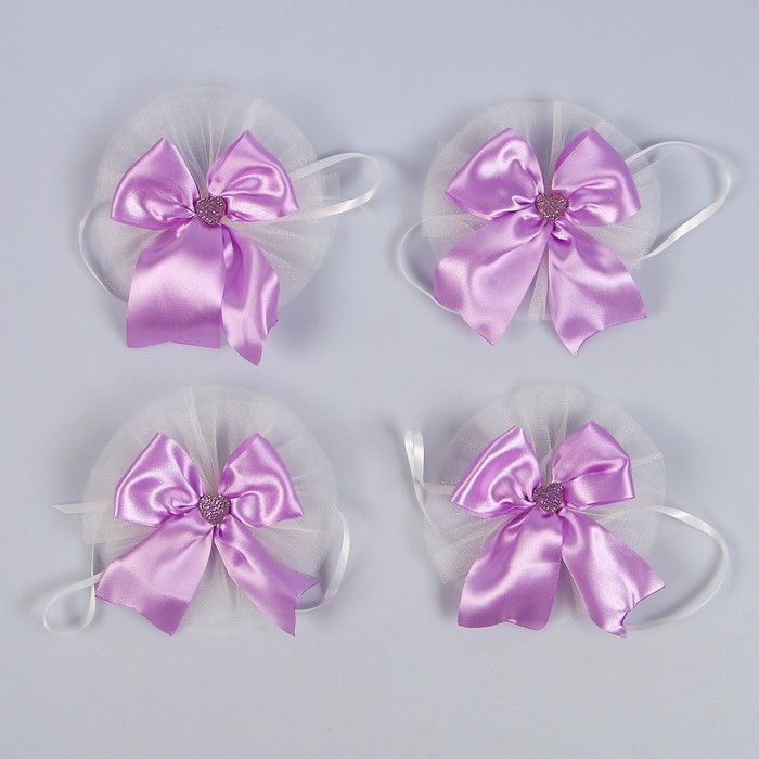 Набор на авто кольца на крышу/лента на капот углом 3м/4 банта на ручки, сиреневый