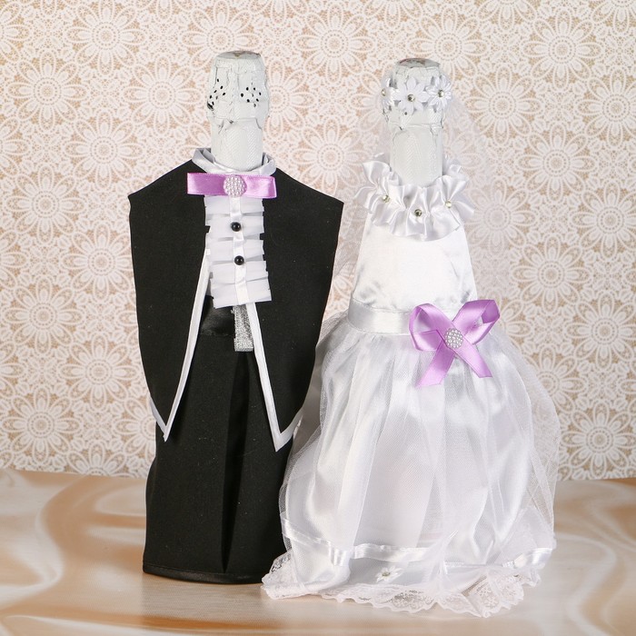 Украшение на шампанское платье+фрак с брюками сиреневое