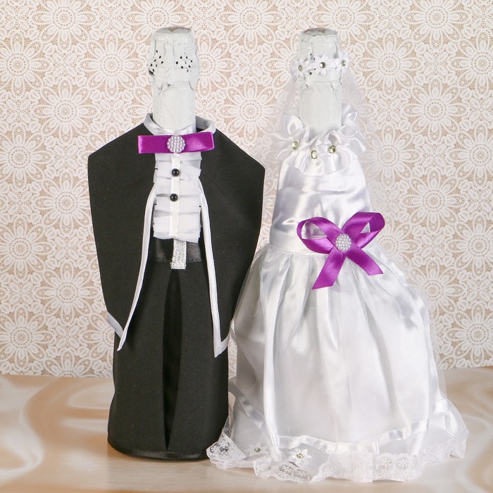 Украшение на шампанское платье+фрак с брюками фиолетовое