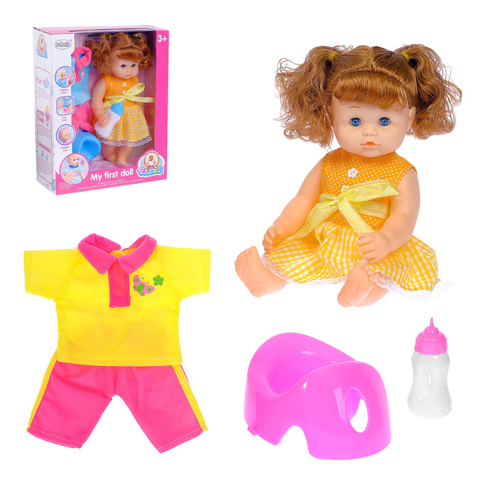 Пупс функциональный "Мила" в платье, с аксессуарами, пьёт, писает, МИКС