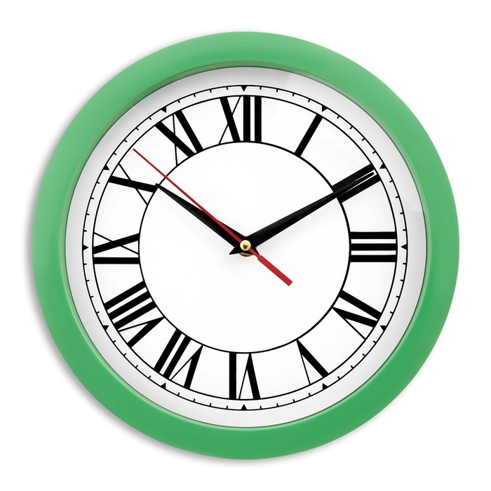 Часы настенные "Классика", римские цифры, зелёный обод, 28х28 см