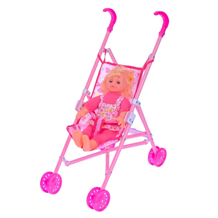 Коляска-трость для кукол с пупсом, пупс со звуком, пластиковый каркас