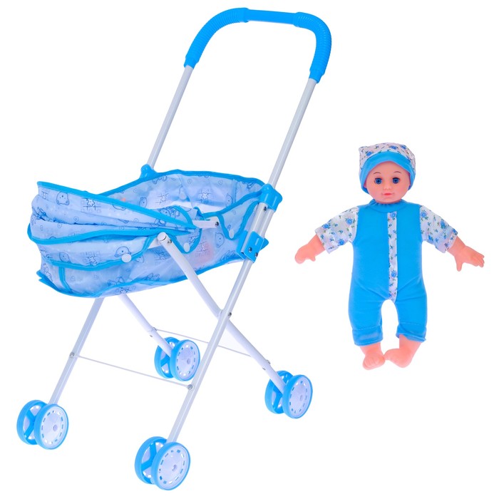 Коляска для кукол универсальная, с пупсом, металлический каркас