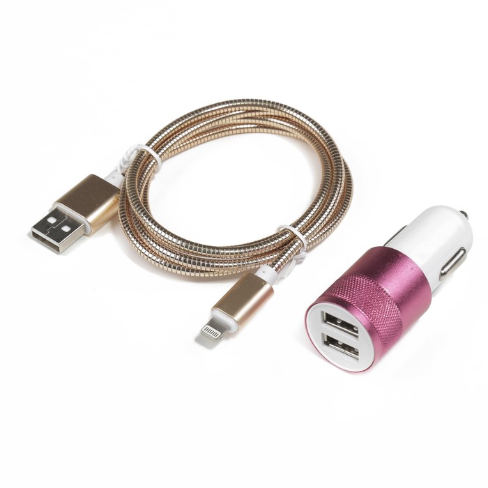 Зарядное устройство от прикуривателя, Iphone 5, 6, 7, розовый