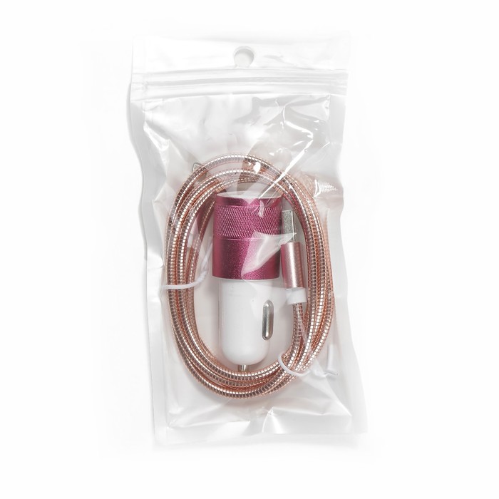 Зарядное устройство от прикуривателя, Iphone 5, 6, 7, розовый