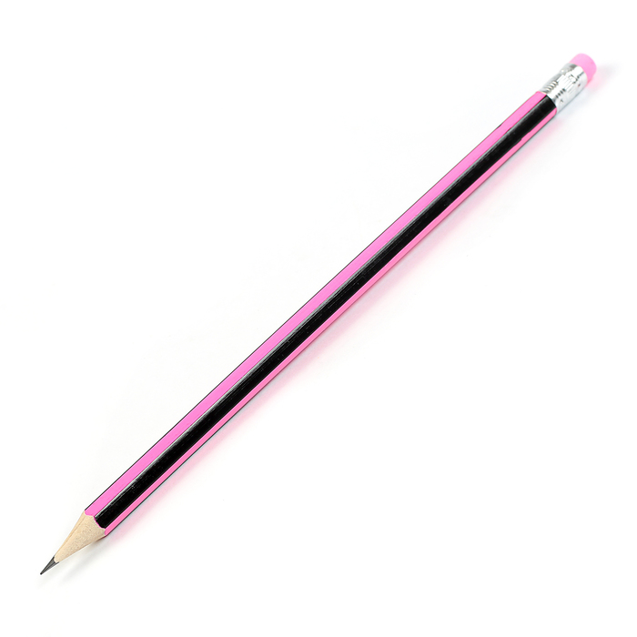 Карандаш ч/г с ластиком НВ корпус шестигранный Полоски розовые с черным