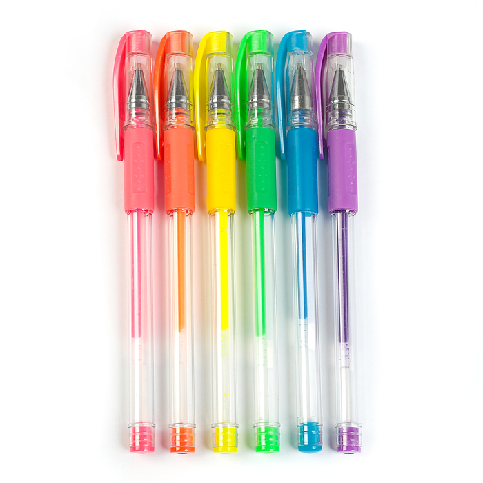 Набор гелевых ручек 06цв флуор с резиновым держателем в блистере на кнопке