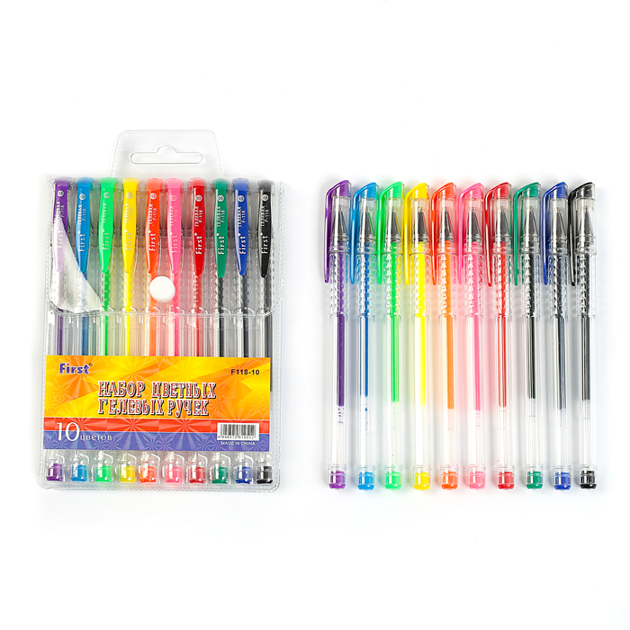 Набор гелевых ручек 10цв. металлик, с блестками