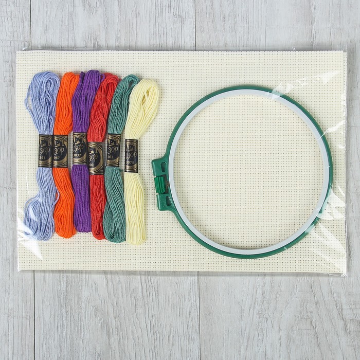 Набор для вышивания №2, 8 предметов: канва, мулине, пяльцы