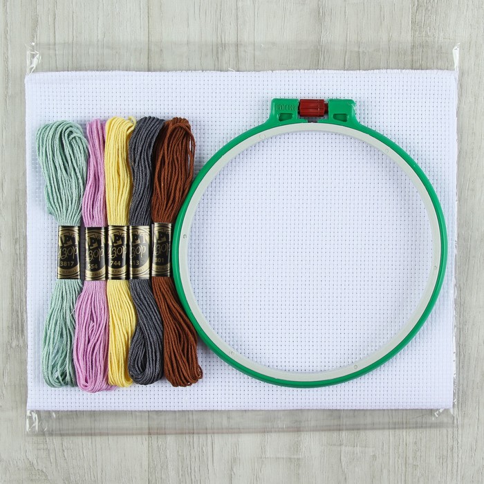 Набор для вышивания №5, 8 предметов: канва, мулине, пяльцы