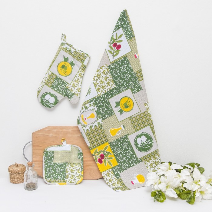 Набор Радушная хозяйка 3 шт(рукавичка, прихватка, полотенце) "Греция", бязь 125г/м, хл100%