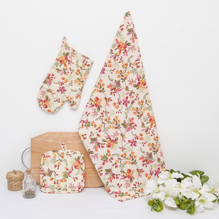 Набор Радушная хозяйка 3 шт(рукавичка, прихватка, полотенце) "Барбарис",бязь 125г/м,хл100%