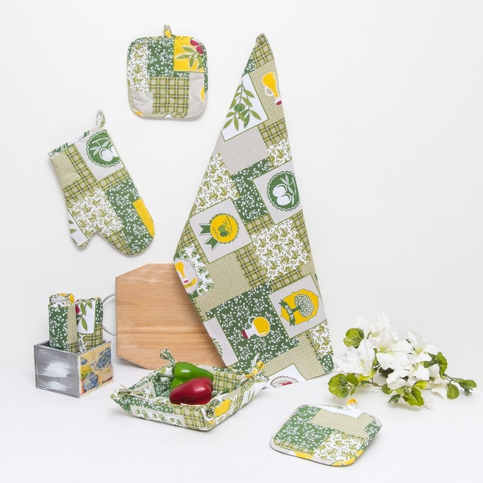 Набор Радушная хозяйка "Греция"4 ваф.пол.165 г/м,2 прих.,рукавичка,ваза,бязь 125г/м2