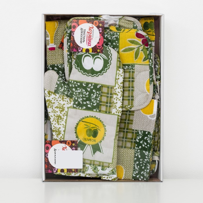 Набор Радушная хозяйка "Греция"4 ваф.пол.165 г/м,2 прих.,рукавичка,ваза,бязь 125г/м2