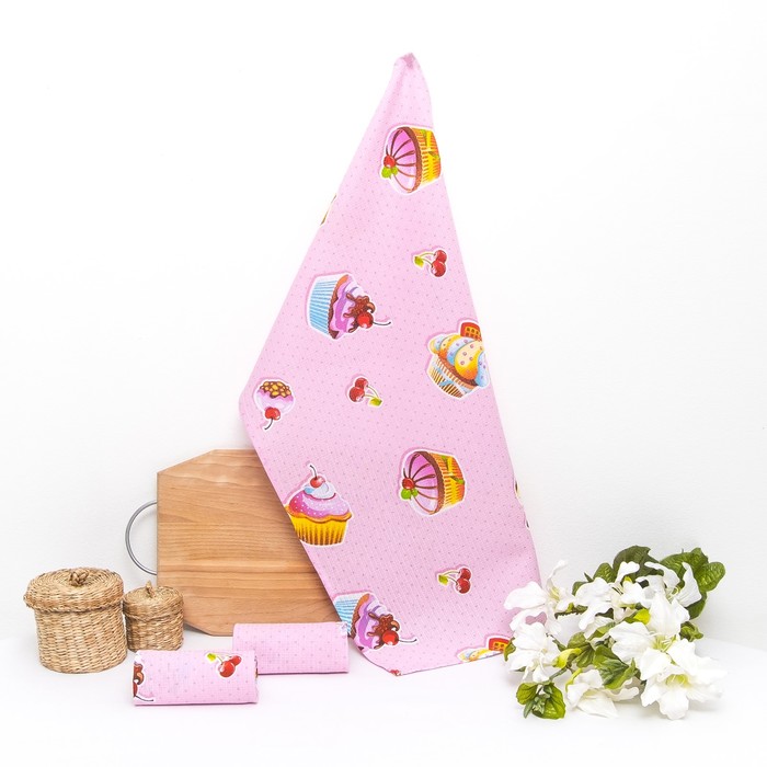 Набор полотенец 40х70 см Радушная хозяйка (3 шт.) "Пирожные", пакет, 165г/м2, хл100%