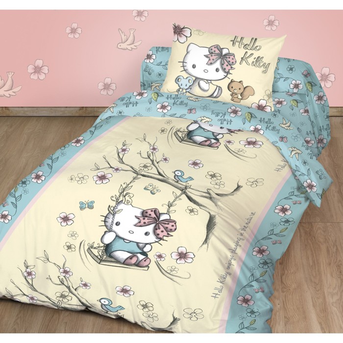 КПБ Hello Kitty, 1,5 сп, размер 148х215 см, 148х210 см, 50х70 см, ранфорс