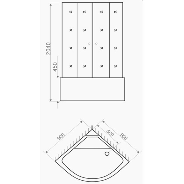 Душевая кабина DOMANI-SPA Eko high 99, без крыши, сатин матированное стекло, задняя белая панель, 90 х 90 х 204 см