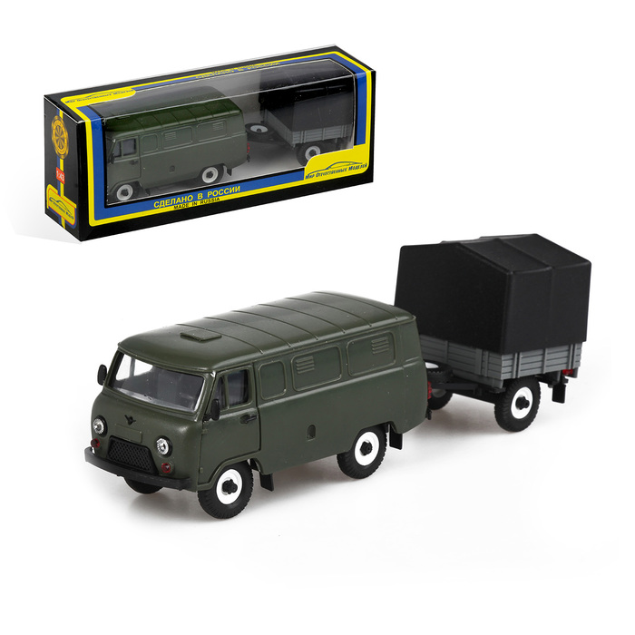 Машинка УАЗ-3741 - Грузовой фургон, с прицепом, с тентом, масштаб 1:43