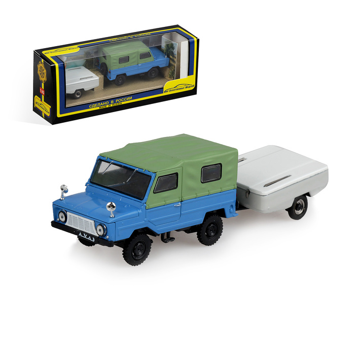 Машинка "ЛуАЗ-969М", залёно-голубой, с прицепом Скиф-М, масштаб 1:43