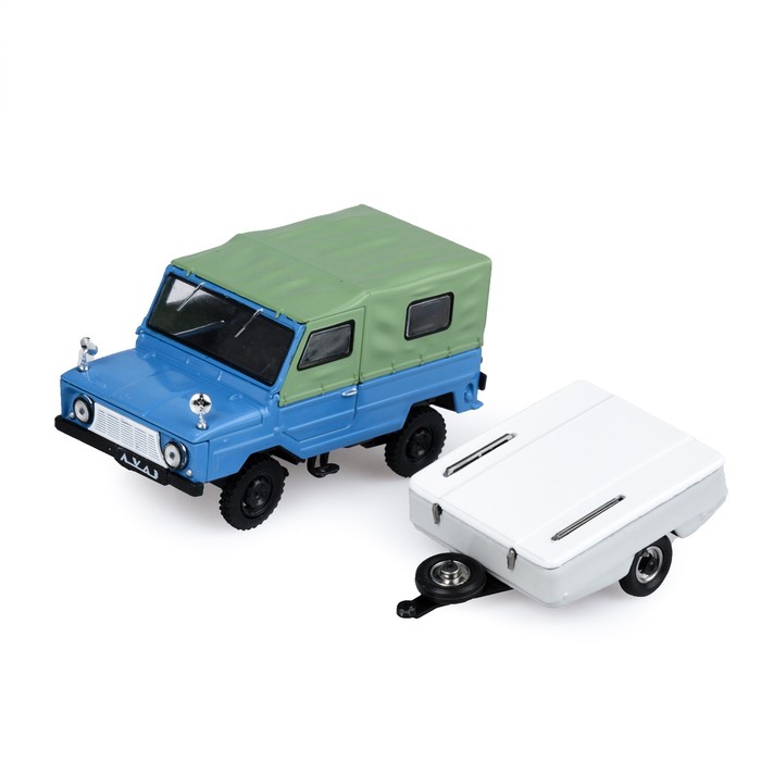Машинка "ЛуАЗ-969М", залёно-голубой, с прицепом Скиф-М, масштаб 1:43