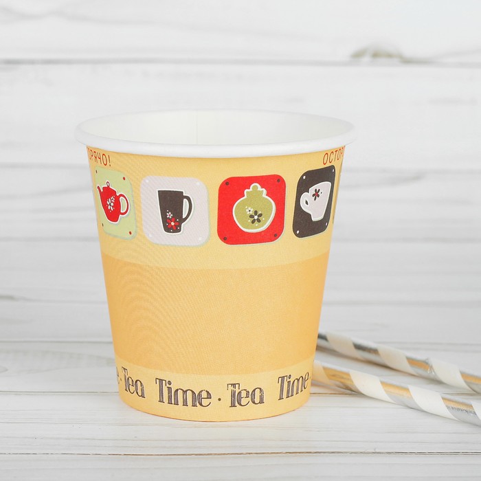 Набор одноразовых стаканов "Время чая", 6 шт, 250 мл, 80 мм