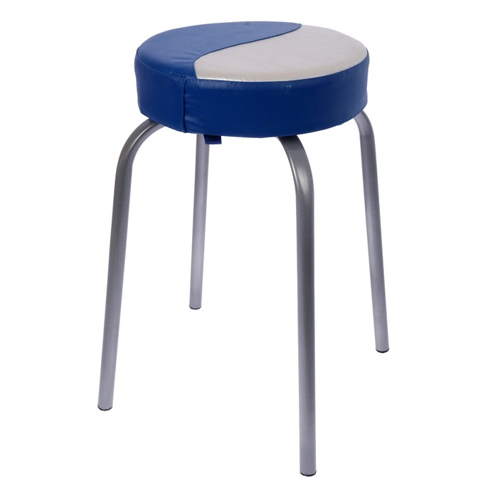 Табурет мягкий  "Пуф" порошковое покрытие хром,  цвет синий /жемчуг