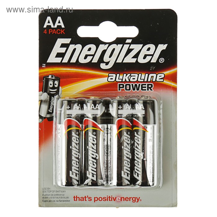 цена Батарейка алкалиновая Energizer Alkaline Power, AA, LR6-4BL, 1.5В, блистер, 4 шт.