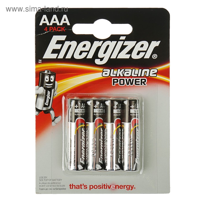 Батарейка алкалиновая Energizer Alkaline Power, AAA, LR03-4BL, 1.5В, блистер, 4 шт. фото