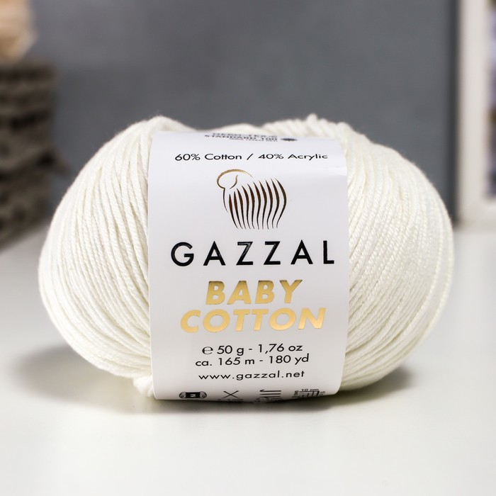 Пряжа "Baby Cotton" 60% хлопок, 40% полиакрил 165м/50гр (3410 белый)