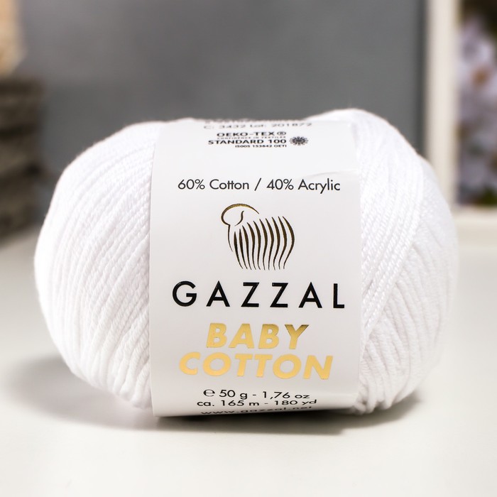 Пряжа "Baby Cotton" 60% хлопок, 40% полиакрил 165м/50гр (3432 белый)