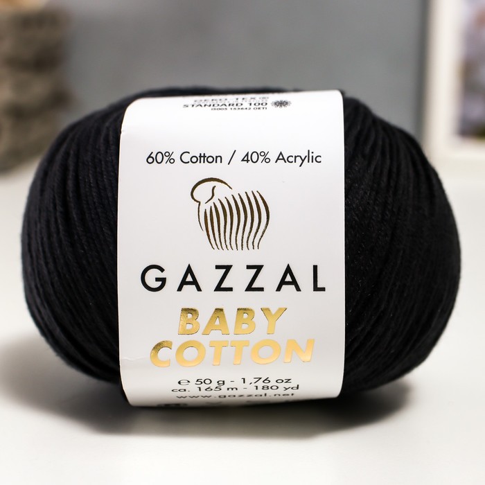 Пряжа "Baby Cotton" 60% хлопок, 40% полиакрил 165м/50гр (3433 чёрный)