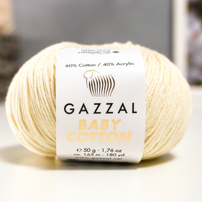 Пряжа "Baby Cotton" 60% хлопок, 40% полиакрил 165м/50гр (3437 св. бежев.)