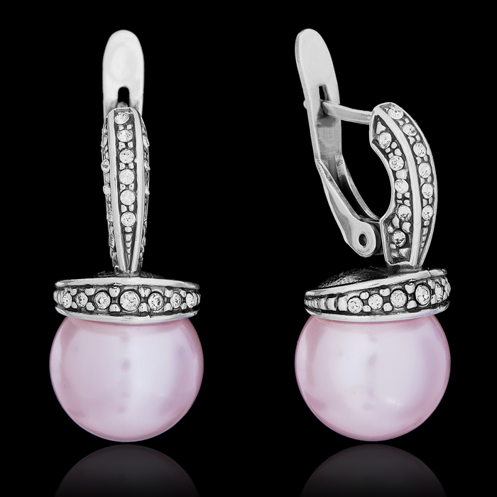 Серьги "Амон", цвет розовый в чернёном серебре